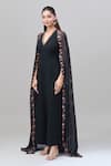 Shop_Rajat K Tangri_Black Print Floral V Neck Cape Attached Jumpsuit _Online_at_Aza_Fashions