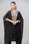 Buy_Rajat K Tangri_Black Embroidery Tribal Notched Neck Kaftan And Pant Set _Online_at_Aza_Fashions