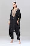 Shop_Rajat K Tangri_Black Embroidery Tribal Notched Neck Kaftan And Pant Set _Online_at_Aza_Fashions