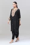 Rajat K Tangri_Black Embroidery Tribal Notched Neck Kaftan And Pant Set _at_Aza_Fashions