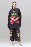 Rajat K Tangri_Black Print Mughal Motif Closed Neck Kaftan With Pant _at_Aza_Fashions