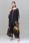 Shop_Rajat K Tangri_Black Print Mughal Motif Round Neck Kaftan Pant Set _Online_at_Aza_Fashions