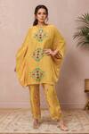 Buy_Rajat K Tangri_Yellow Print Floral Round Neck Kaftan With Pant _at_Aza_Fashions