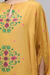 Rajat K Tangri_Yellow Print Floral Round Neck Kaftan With Pant _Online_at_Aza_Fashions