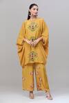 Shop_Rajat K Tangri_Yellow Print Floral Round Neck Kaftan With Pant _Online_at_Aza_Fashions