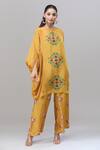 Rajat K Tangri_Yellow Print Floral Round Neck Kaftan With Pant _at_Aza_Fashions