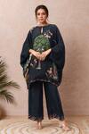 Buy_Rajat K Tangri_Black Print Botanical Closed Neck Kaftan With Pant _at_Aza_Fashions