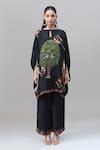 Rajat K Tangri_Black Print Botanical Closed Neck Kaftan With Pant _at_Aza_Fashions