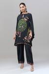 Shop_Rajat K Tangri_Black Print Botanical Closed Neck Kaftan With Pant 