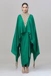 Shop Anand Kabra Emerald Green Embroidery Zardozi Round High Neck Scallop Kaftan Set Online at Aza Fashions Shop_Anand Kabra_Emerald Green Embroidery Zardozi Round High Neck Scallop Kaftan Set_Online_at_Aza_Fashions