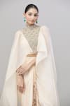 Buy Anand Kabra Beige Silk Zari, Embroidery Round Neck Scallop Cutwork Cape Top And Skirt Set Buy_Anand Kabra_Beige Silk Zari, Embroidery Round Neck Scallop Cutwork Cape Top And Skirt Set