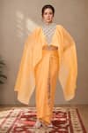 Buy Anand Kabra Yellow Chiffon Zari, Cut Work Round Neck Scallop Cape Top And Draped Skirt Set at Aza Fashions Buy_Anand Kabra_Yellow Chiffon Zari, Cut Work Round Neck Scallop Cape Top And Draped Skirt Set_at_Aza_Fashions