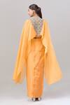 Shop Anand Kabra Yellow Chiffon Zari, Cut Work Round Neck Scallop Cape Top And Draped Skirt Set at Aza Fashions Shop_Anand Kabra_Yellow Chiffon Zari, Cut Work Round Neck Scallop Cape Top And Draped Skirt Set_at_Aza_Fashions