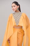 Buy Anand Kabra Yellow Chiffon Zari, Cut Work Round Neck Scallop Cape Top And Draped Skirt Set Online at Aza Fashions Buy_Anand Kabra_Yellow Chiffon Zari, Cut Work Round Neck Scallop Cape Top And Draped Skirt Set_Online_at_Aza_Fashions