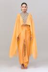 Anand Kabra Yellow Chiffon Zari, Cut Work Round Neck Scallop Cape Top And Draped Skirt Set at Aza Fashions Anand Kabra_Yellow Chiffon Zari, Cut Work Round Neck Scallop Cape Top And Draped Skirt Set_at_Aza_Fashions
