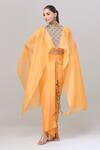 Buy Anand Kabra Yellow Chiffon Zari, Cut Work Round Neck Scallop Cape Top And Draped Skirt Set Buy_Anand Kabra_Yellow Chiffon Zari, Cut Work Round Neck Scallop Cape Top And Draped Skirt Set