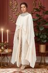 Buy_Anand Kabra_Beige Cotton, Silk Embroidery Round Neck Floral Patchwork Cape And Skirt Set_at_Aza_Fashions