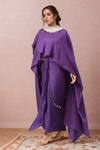 Buy_Anand Kabra_Purple Cotton Embroidery Round Neck Floral Cape Skirt Set_at_Aza_Fashions
