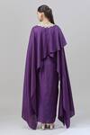 Shop_Anand Kabra_Purple Cotton Embroidery Round Neck Floral Cape Skirt Set_at_Aza_Fashions