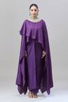Shop_Anand Kabra_Purple Cotton Embroidery Round Neck Floral Cape Skirt Set_Online_at_Aza_Fashions