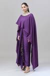 Anand Kabra_Purple Cotton Embroidery Round Neck Floral Cape Skirt Set_at_Aza_Fashions