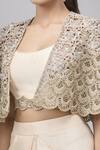 Shop Anand Kabra Beige Silk Zari, Embroidery Scoop Neck Zardozi Cape Set Online at Aza Fashions Shop_Anand Kabra_Beige Silk Zari, Embroidery Scoop Neck Zardozi Cape Set_Online_at_Aza_Fashions