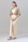 Anand Kabra Beige Silk Zari, Embroidery Scoop Neck Zardozi Cape Set Online Anand Kabra_Beige Silk Zari, Embroidery Scoop Neck Zardozi Cape Set_Online