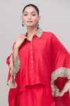 Anand Kabra_Red Embroidery Collared Floral Patchwork Shirt And Pant Set_Online_at_Aza_Fashions