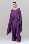 Shop Anand Kabra Purple Silk Embroidery Round Neck Floral Patchwork Kaftan And Pant Set Shop_Anand Kabra_Purple Silk Embroidery Round Neck Floral Patchwork Kaftan And Pant Set