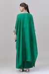 Shop_Anand Kabra_Emerald Green Satin Embroidery Floral Cutwork Cape Pant Set_at_Aza_Fashions
