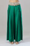 Shop_Anand Kabra_Emerald Green Satin Embroidery Floral Cutwork Cape Pant Set_Online_at_Aza_Fashions
