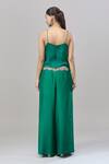 Shop_Anand Kabra_Emerald Green Satin Embroidery Floral Cutwork Cape Pant Set