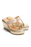 Buy_NIDHI BHANDARI_Gold Sequin Flora Confetti Embellished Wedges _at_Aza_Fashions