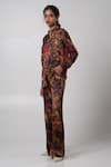 Buy_Advait_Brown Linen Satin Print Sepia Mandarin Collar Shirt With Flared Trouser _Online_at_Aza_Fashions