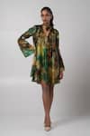 Buy_Advait_Green Linen Satin Print Verve Tie Up Collar Dress _at_Aza_Fashions