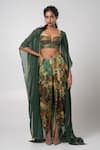 Buy_Advait_Green Organza, Linen Sequins, Cut Work Embroidered Cape And Dhoti Pant Set _at_Aza_Fashions