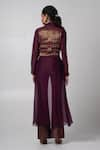 Shop_Advait_Purple Organza Tissue Jacquard Woven Stripes V-neck Aster Vest With Trouser _at_Aza_Fashions