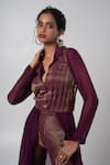 Buy_Advait_Purple Organza Tissue Jacquard Woven Stripes V-neck Aster Vest With Trouser _Online_at_Aza_Fashions