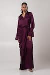 Buy_Advait_Purple Linen Satin Solid Shirt Collar Aster Cropped With Draped Skirt _at_Aza_Fashions