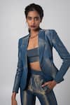 Buy_Advait_Blue Organza Tissue Jacquard Woven Zari Blazer Azul Stripe Flared Trouser Set _Online_at_Aza_Fashions