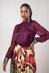 Buy_Advait_Purple Linen Satin Embroidered Dawn Sequined Cuff Shirt With Pattern Skirt _Online_at_Aza_Fashions