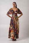 Buy_Advait_Multi Color Habutai Abstract Off Shoulder Dawn Pleated Dress _at_Aza_Fashions