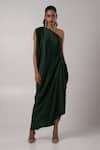 Buy_Advait_Green Linen Satin Solid One Shoulder Ori Dress _at_Aza_Fashions