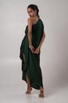 Shop_Advait_Green Linen Satin Solid One Shoulder Ori Dress _at_Aza_Fashions