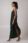 Buy_Advait_Green Linen Satin Solid One Shoulder Ori Dress _Online_at_Aza_Fashions