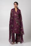 Buy_Advait_Purple Habutai Printed Abstract V-neck Sear Kurta Trouser Set _at_Aza_Fashions