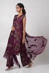 Advait_Purple Habutai Printed Abstract V-neck Sear Kurta Trouser Set _Online_at_Aza_Fashions