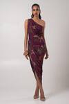 Buy_Advait_Purple Habutai Printed Abstract One Shoulder Sear Asymmetric Dress _at_Aza_Fashions