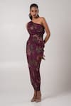 Advait_Purple Habutai Printed Abstract One Shoulder Sear Asymmetric Dress _Online_at_Aza_Fashions