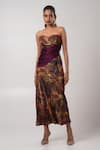 Buy_Advait_Brown Linen Satin Printed Abstract Sweetheart Sepia Corset With Skirt _at_Aza_Fashions